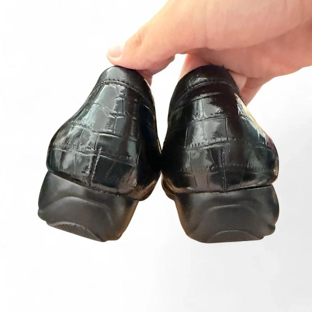 LifeStride Dempsey Black Croc Patent Horsebit Wedge Loafers Shoes 9W